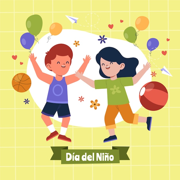 Flat children's day in spanish illustration