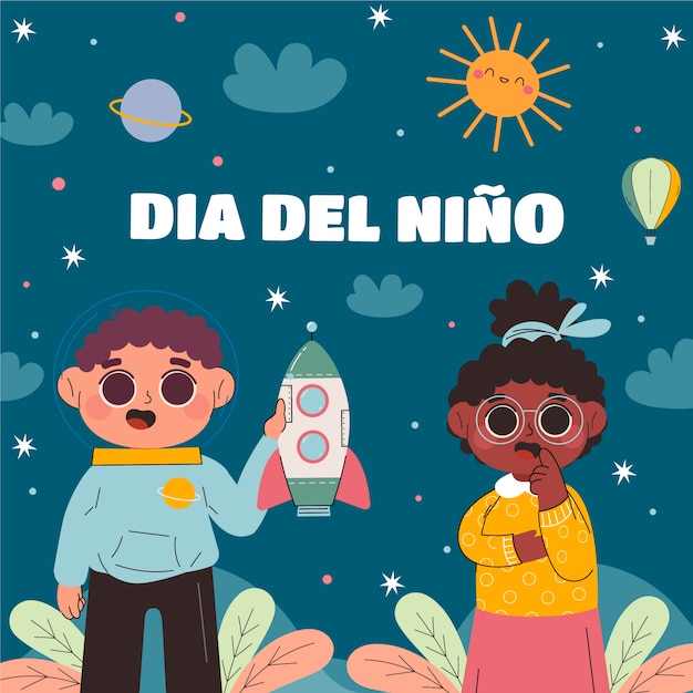 Giornata dei bambini piatta nell'illustrazione spagnola