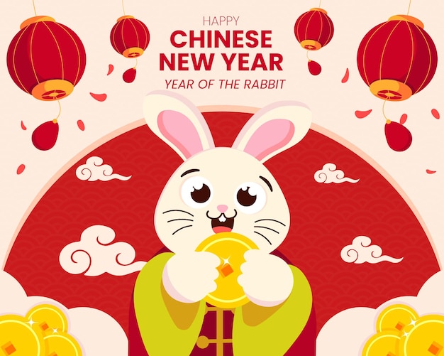 Vector flat chinese new year 2023 year of rabbit