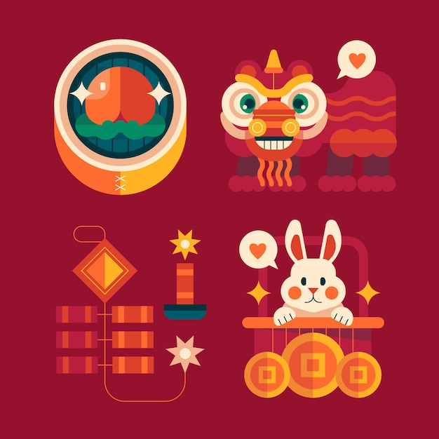 Flat chinese new year festival celebration elements collection