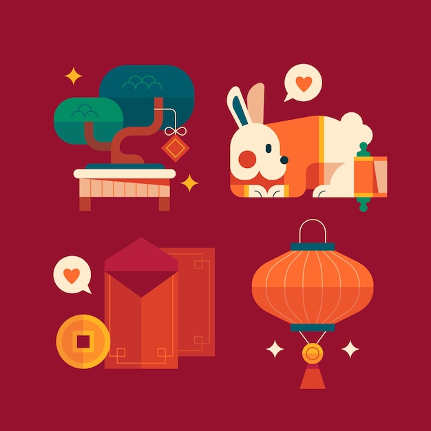 Vector flat chinese new year festival celebration elements collection