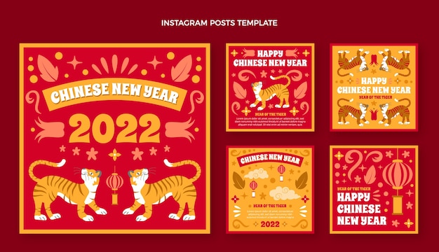 Vector flat chinese new year instagram posts collection