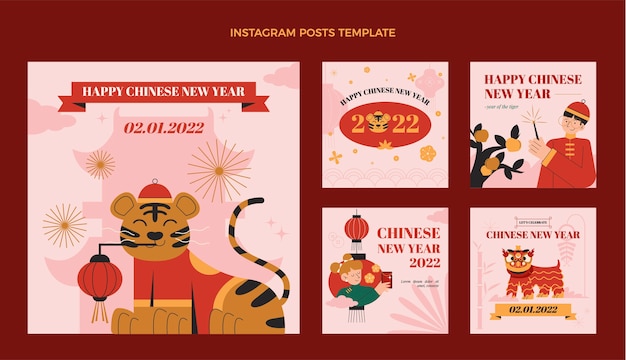 Flat chinese new year instagram posts collection