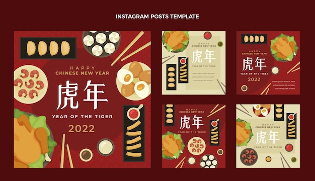 Flat chinese new year instagram posts collection