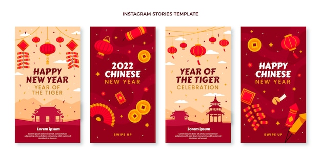 ベクトル フラット中国の旧正月のinstagramの物語のコレクション