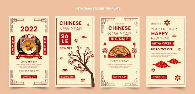 Vector flat chinese new year instagram stories collection