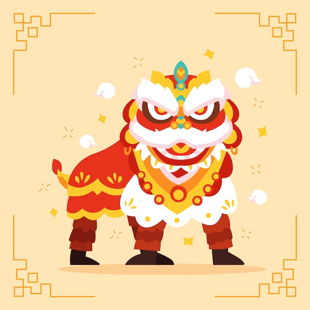 Flat chinese new year lion dance illustration