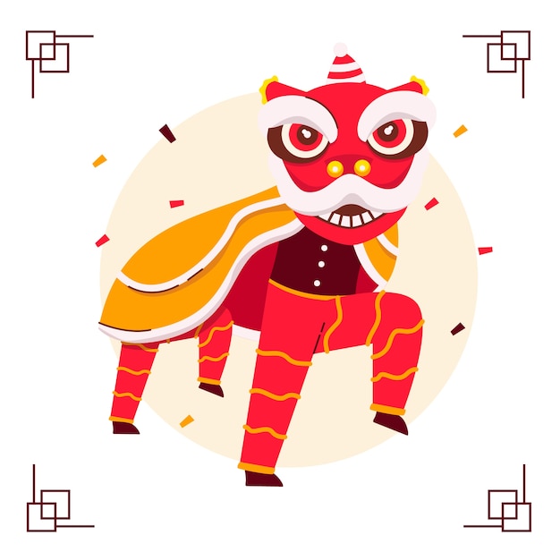 Vector flat chinese new year lion dance illustration