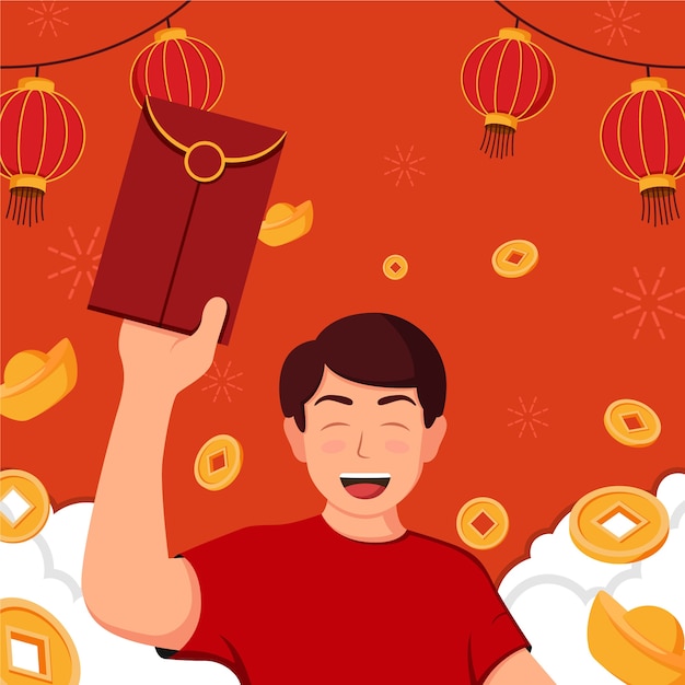 Flat chinese new year lucky money illustration