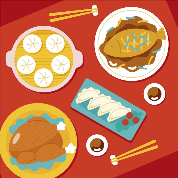flat chinese new year reunion dinner illustration