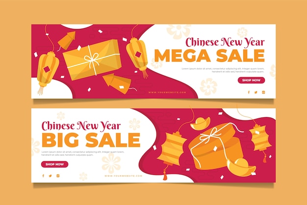 Vector flat chinese new year sale horizontal banners set