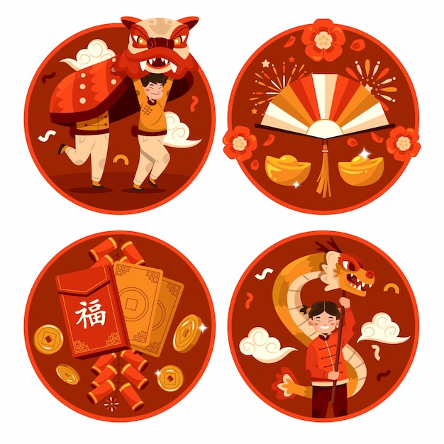 Vector flat chinese new year set