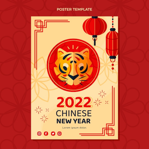 Flat chinese new year vertical poster template