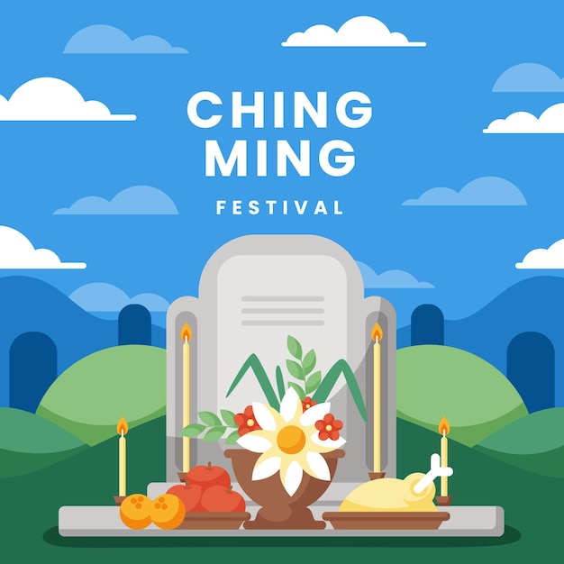 Flat ching ming festival illustration