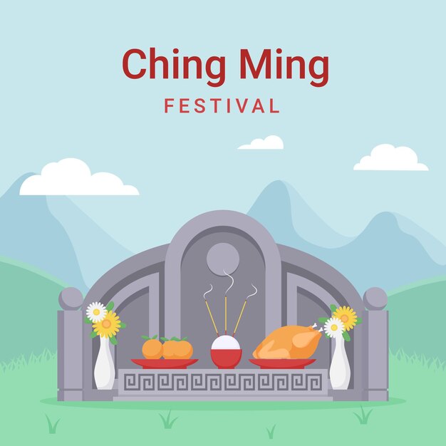 Vector flat ching ming festival illustration