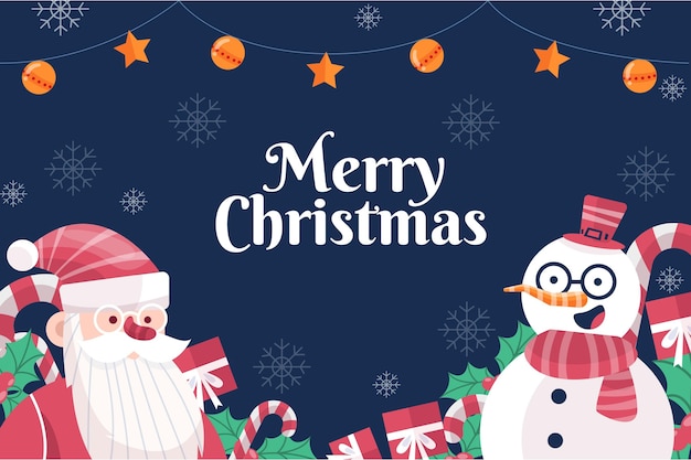 Flat christmas background with snowman and santa