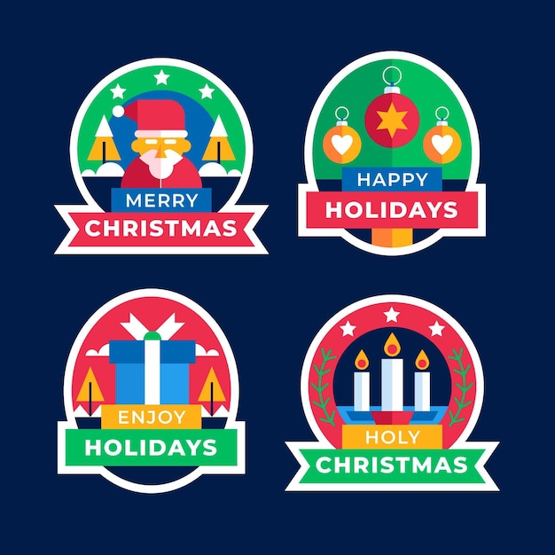 Flat christmas badges collection