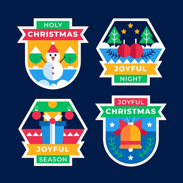 Vector flat christmas badges collection