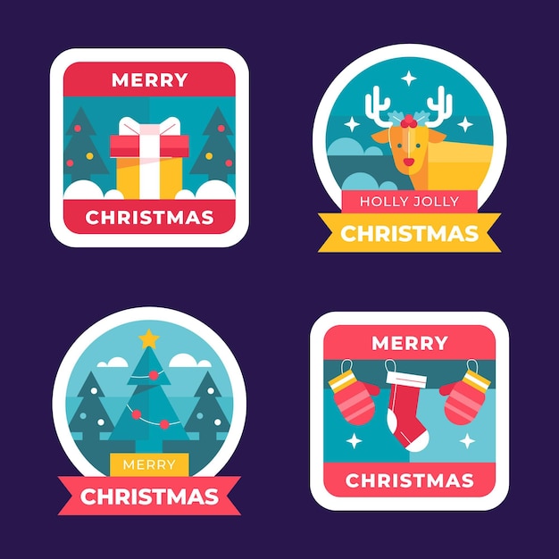 Vector flat christmas badges collection