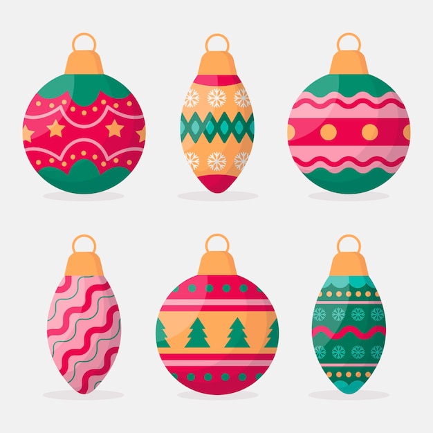 Vector flat christmas ball ornaments collection