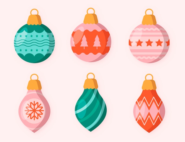 Vector flat christmas ball ornaments collection