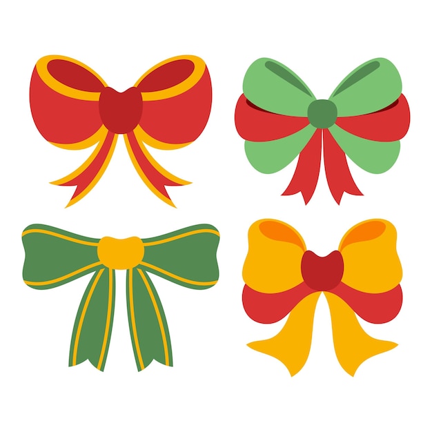 Vector flat christmas bow element bundle set christmas event vector illustration