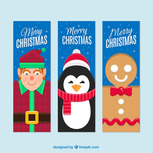 Flat christmas character banners