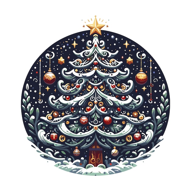 Flat Christmas Design Icon Sneeuwbol met kerstboom