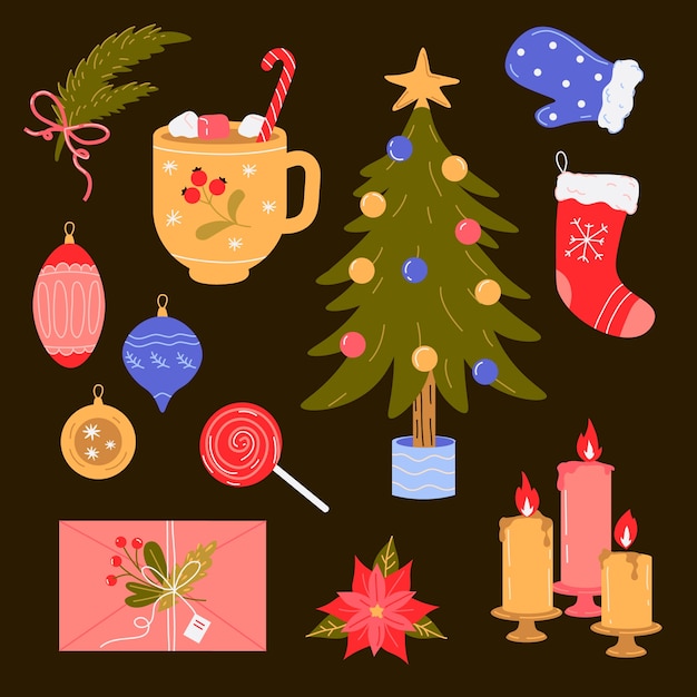 Vector flat christmas elements collection