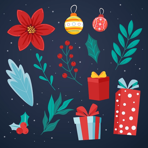 Vector flat christmas elements collection