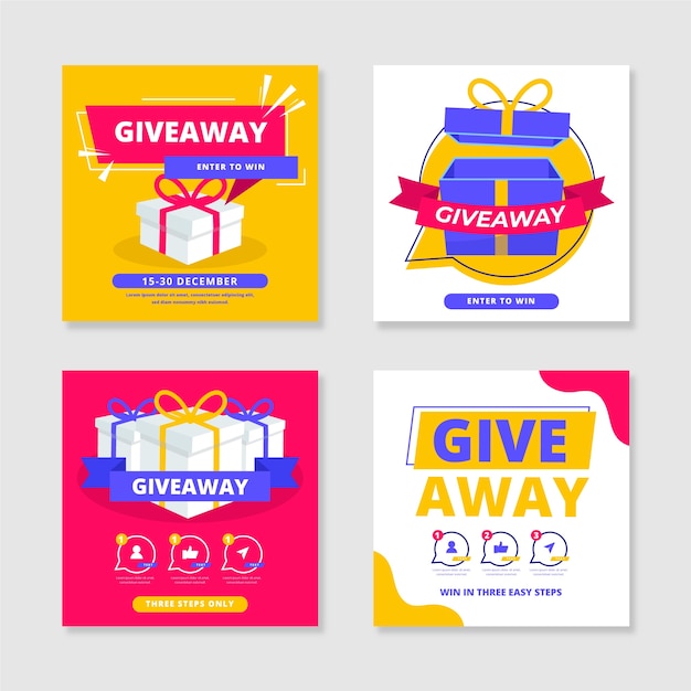 Vector flat christmas giveaway instagram posts collection