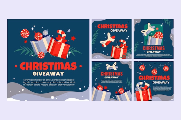 Vettore collezione di post di instagram regalo di natale piatto