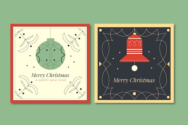 Vector flat christmas greeting cards set