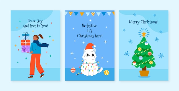 Vector flat christmas greeting cards set