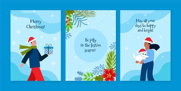 Flat christmas greeting cards set