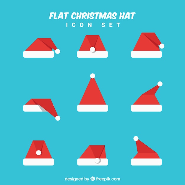 Flat Christmas Hat Icon Set