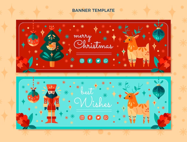 Vector flat christmas horizontal banners set