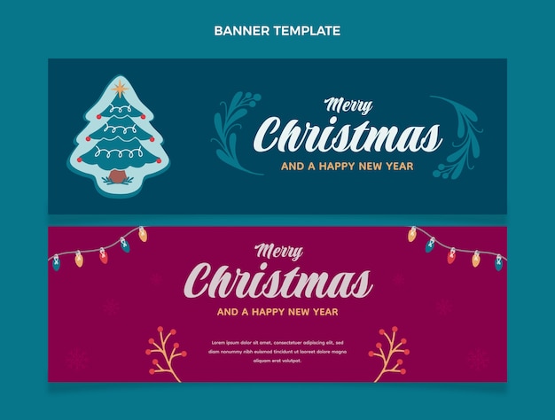 Vector flat christmas horizontal banners set