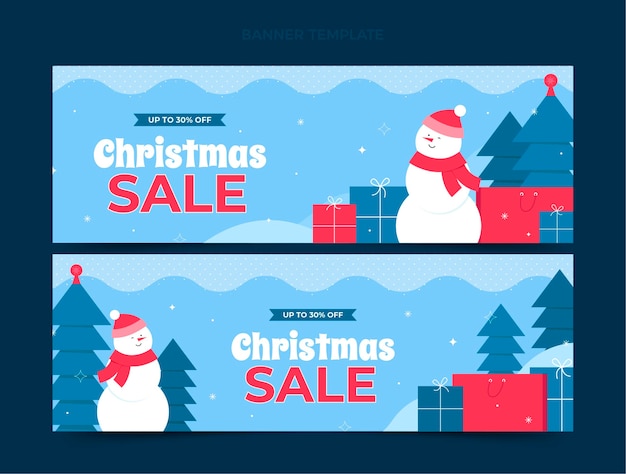 Vector flat christmas horizontal banners set