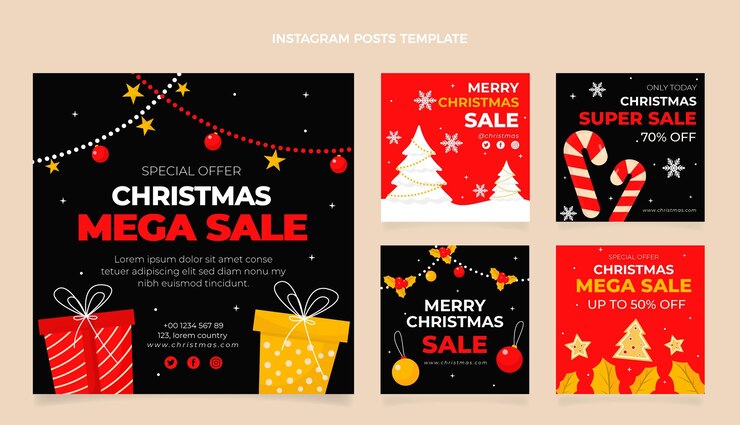 Vector flat christmas instagram posts collection