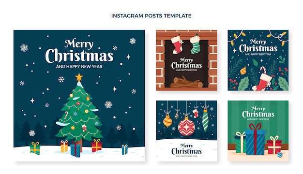 Flat christmas instagram posts collection