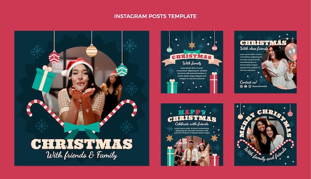 Vector flat christmas instagram posts collection