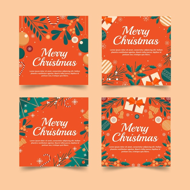 Flat christmas instagram posts collection