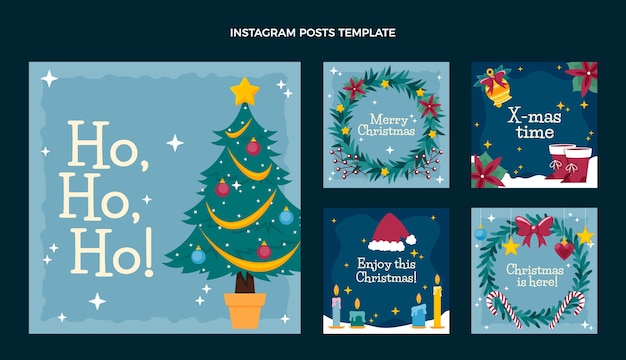 Vector flat christmas instagram posts collection