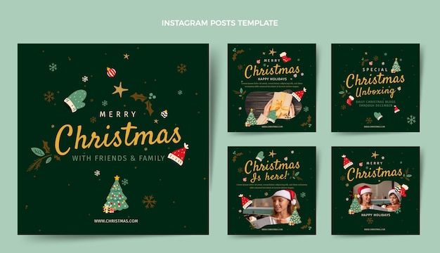 Vector flat christmas instagram posts collection