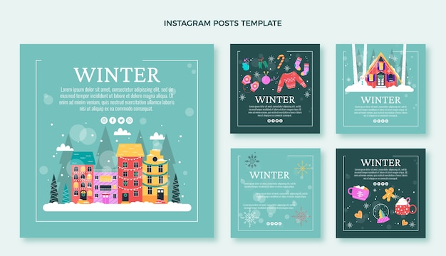 Vector flat christmas instagram posts collection
