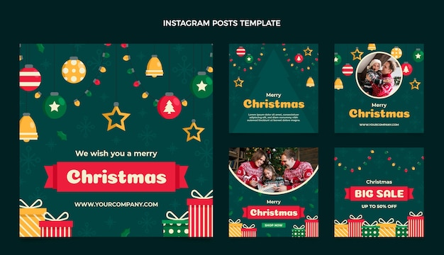 Flat christmas instagram posts collection