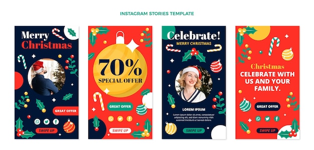 Raccolta di storie di instagram di natale piatto