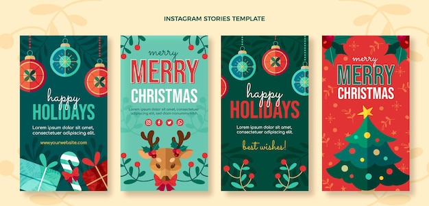 Vector flat christmas instagram stories collection