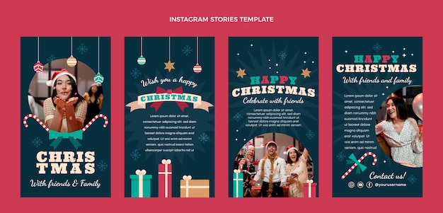 Vector flat christmas instagram stories collection